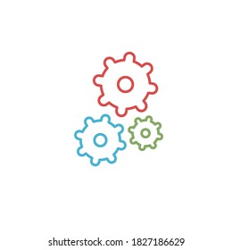 Color isolated outline icon of three cogwheels on white background. Line icon of gear wheel. Settings icon.