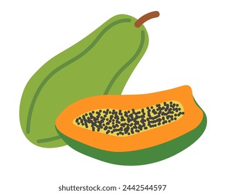color aislado fruta de papaya en estilo plano en vector. imagen de comida ecológica saludable natural. plantilla para diseño de decoración de impresión de póster de pegatina de logotipo