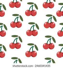 color isolated seamless pattern cherry in flat shape style in vector. template for backdrop textile wallpaper wrapping background print decor design