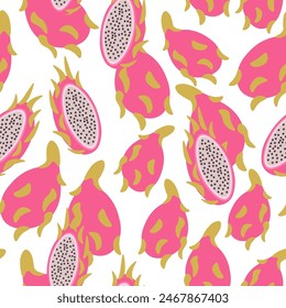 color isolated seamless pattern dragon fruit in flat shape style in vector. template for backdrop textile wallpaper wrapping background print decor design