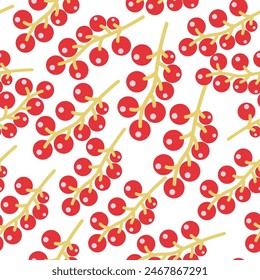 color isolated seamless pattern red currant berry in flat shape style in vector. template for backdrop textile wallpaper wrapping background print decor design