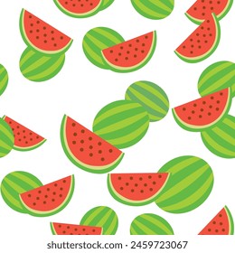 color isolated seamless pattern watermelon slice in flat shape style in vector. template for backdrop textile wallpaper wrapping background print decor design