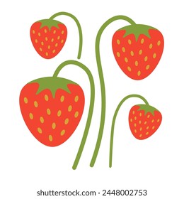 color isolated strawberry in flat shape style in vector. image of natural healthy eco food.template for logo sticker poster print decor design