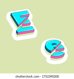 color isometric 3d font, three-dimensional alphabet, vector illustration