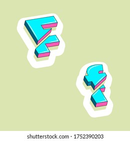 color isometric 3d font, three-dimensional alphabet, vector illustration