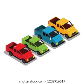 color isometric cars isolated on white
