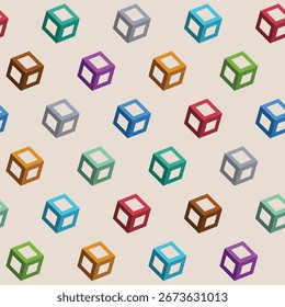 Color isometric cubes vector seamless pattern. Color vector illustration. Decorative abstract style with regularly repeating different colors cubes.
