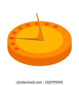 Color isometric vector image of a sundial on a white background. Sundial in Flete Cartoon style. Stock isometry style vector illustration