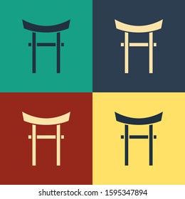 Color Japan Gate icon isolated on color background. Torii gate sign. Japanese traditional classic gate symbol. Vintage style drawing. Vector Illustration