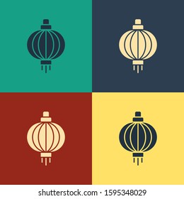 Color Japanese paper lantern icon isolated on color background. Vintage style drawing. Vector Illustration