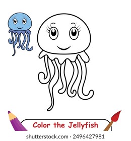 Color the Jellyfish drawing illustration. coloring book for kids. Jellyfish coloring page. vector illustration