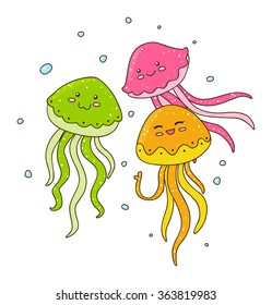 Color jellyfishes isolated on white