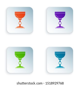 Color Jewish goblet icon isolated on white background. Jewish wine cup for kiddush. Kiddush cup for Shabbat. Set icons in colorful square buttons. Vector Illustration