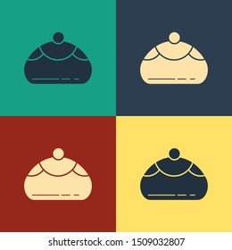 Color Jewish sweet bakery icon isolated on color background. Hanukkah sufganiyot. Jewish easter cake. Vintage style drawing. Vector Illustration