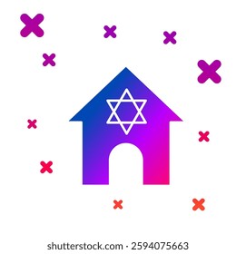 Color Jewish synagogue building or jewish temple icon isolated on white background. Hebrew or judaism construction with David star. Gradient random dynamic shapes. Vector