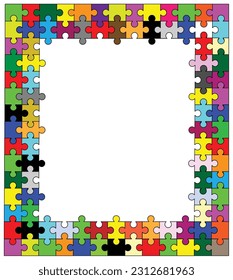 A color jigsaw border Isolated on white with copy space