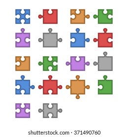 Color Jigsaw Puzzle Blank Constructor. Total Parts Set. Vector