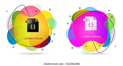 Color JS file document. Download js button icon isolated on white background. JS file symbol. Abstract banner with liquid shapes. Vector Illustration