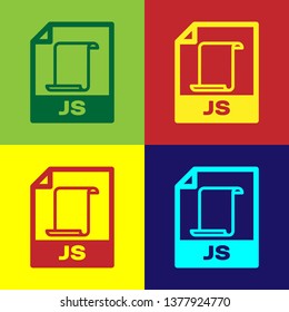 Color JS file document icon. Download js button icon isolated on color backgrounds. JS file symbol. Vector Illustration