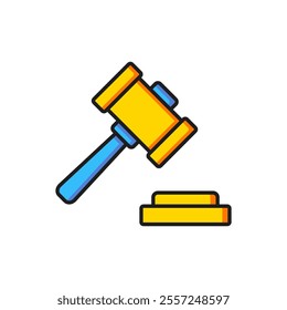 Color Judge gavel icon isolated on white background. Gavel for adjudication of sentences and bills, court, justice. Auction hammer. Flat filled outline style with shadow. Vector