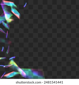 Color Kaleidoscope Vector Transparent Background. Light Glitch Carnival Poster. Holographic Bokeh Dreamy Illustration. Neon Falling Cristal Pattern.