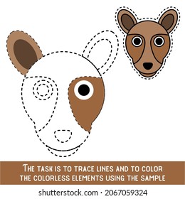 Color Kangaroo Face. Restore dashed lines. Color the picture elements. Page to be color fragments.