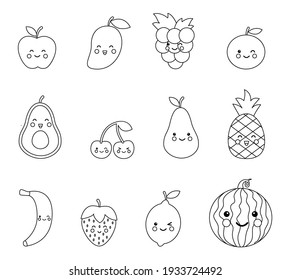 Color Kawaii Fruits Coloring Page Kids Stock Vector (Royalty Free ...