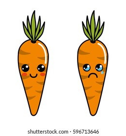 color kawaii happy and cry carrots icon