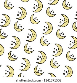color kawaii happy moon and stars background