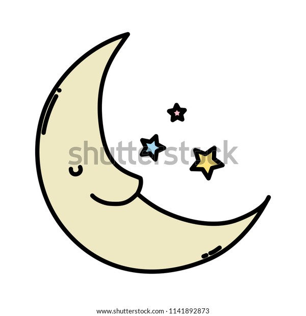 color kawaii\
happy moon with stars in the\
sky
