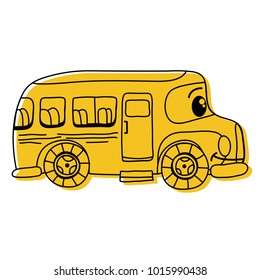 color kawaii happy school bus transport