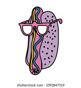 color kawaii hot dog with fashion glasses
