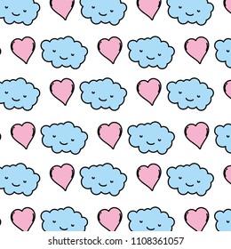 color kawaii nature cloud fluffly and heart background