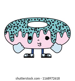 color kawaii sad donut with arms and legs