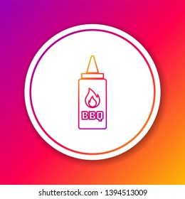 Color Ketchup bottle line icon isolated on color background. Fire flame icon. Barbecue and BBQ grill symbol. Circle white button. Vector Illustration