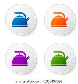 Color Kettle with handle icon isolated on white background. Teapot icon. Set color icon in circle buttons. Vector Illustration