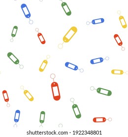 Color Key chain icon isolated seamless pattern on white background. Blank rectangular keychain with ring and chain for key. Vector.