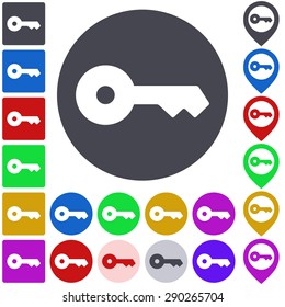 Color key icon, button, symbol set. Square, circle and pin versions.