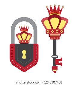 Color key and lock shaped crown concept power and winner icon. Key King Logo Icon Design. Vector,illustration.
