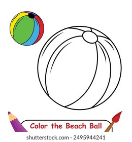 Colorea la ilustración de dibujo de la bola de los niños. libro de colorear para niños. Bola de playa para colorear página. Ilustración vectorial