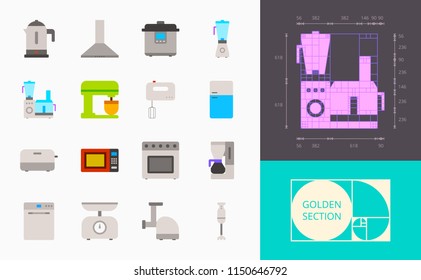 color kitchen appliances icons on a white background