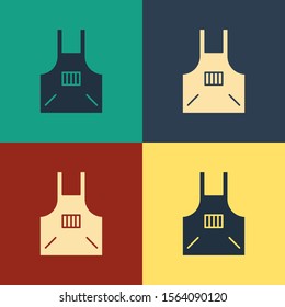 Color Kitchen apron icon isolated on color background. Chef uniform for cooking. Vintage style drawing. Vector Illustration