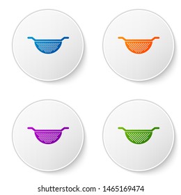 Color Kitchen colander icon isolated on white background. Cooking utensil. Cutlery sign. Set icons in circle buttons. Vector Illustration