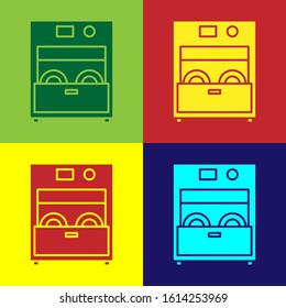 Color Kitchen dishwasher machine icon isolated on color background.  Vector Illustration