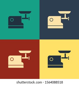 Color Kitchen meat grinder icon isolated on color background. Vintage style drawing. Vector Illustration