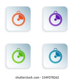 Color Kitchen timer icon isolated on white background. Cooking utensil. Set icons in colorful square buttons. Vector Illustration