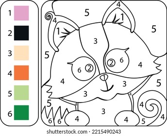 Color the kitten by numbers. Cartoon Coloring Book for Kids - Education Worksheet