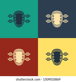 Color Knee pads icon isolated on color background. Extreme sport. Sport equipment. Skateboarding, bicycle, roller skating protective gear. Vintage style drawing. Vector Illustration