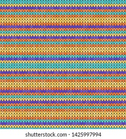 Color knit texture seamless pattern. Knitted realistic background for banner, site, greeting card, wallpaper. Woolen cloth. Vector Illustration.