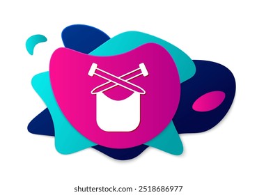Color Knitting icon isolated on white background. Wool emblem with knitted fabric and needle. Label for hand made, knitting or tailor shop. Abstract banner with liquid shapes. Vector